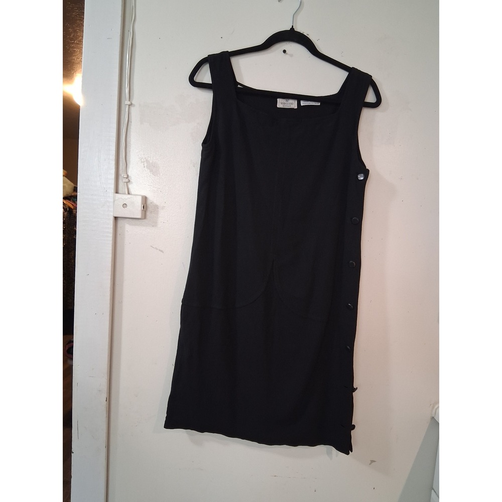 Valentino Boutique Black Crepe Sleeveless Side Button Shift Dress Italy Size 10